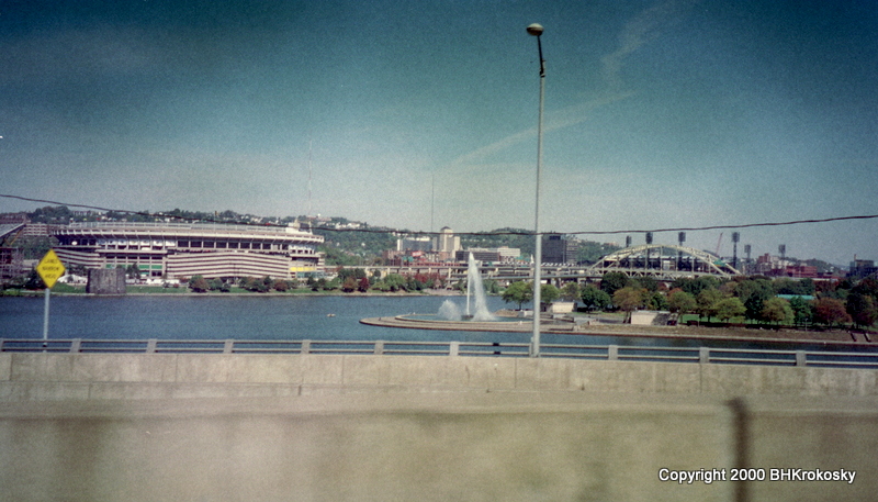 View of Heinz Field, Three Rivers Stadium and PNC Park, from across the river.