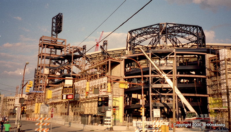 Northwest corner of PNC Park, while under construction in the Summer of 2000.