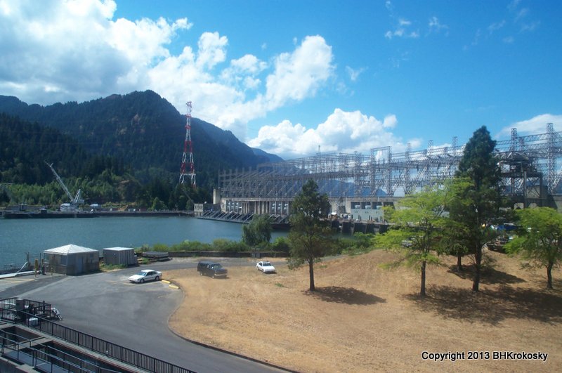 View of the Bonneville power generation complex, Columbia River, Oregon